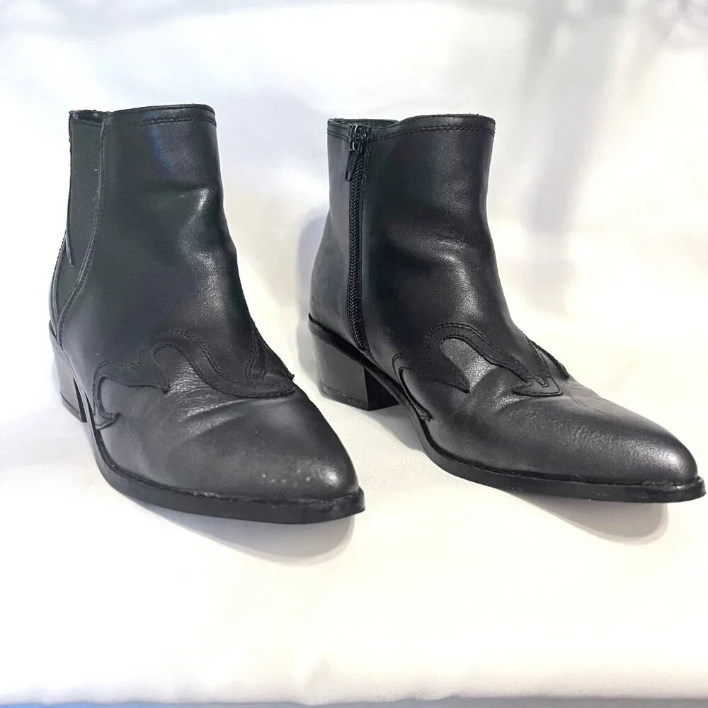 BCBG Girls-Girls Sz. 3M Black/Metallic Ankle Western/Cowgirl Boots-Leather-Fire